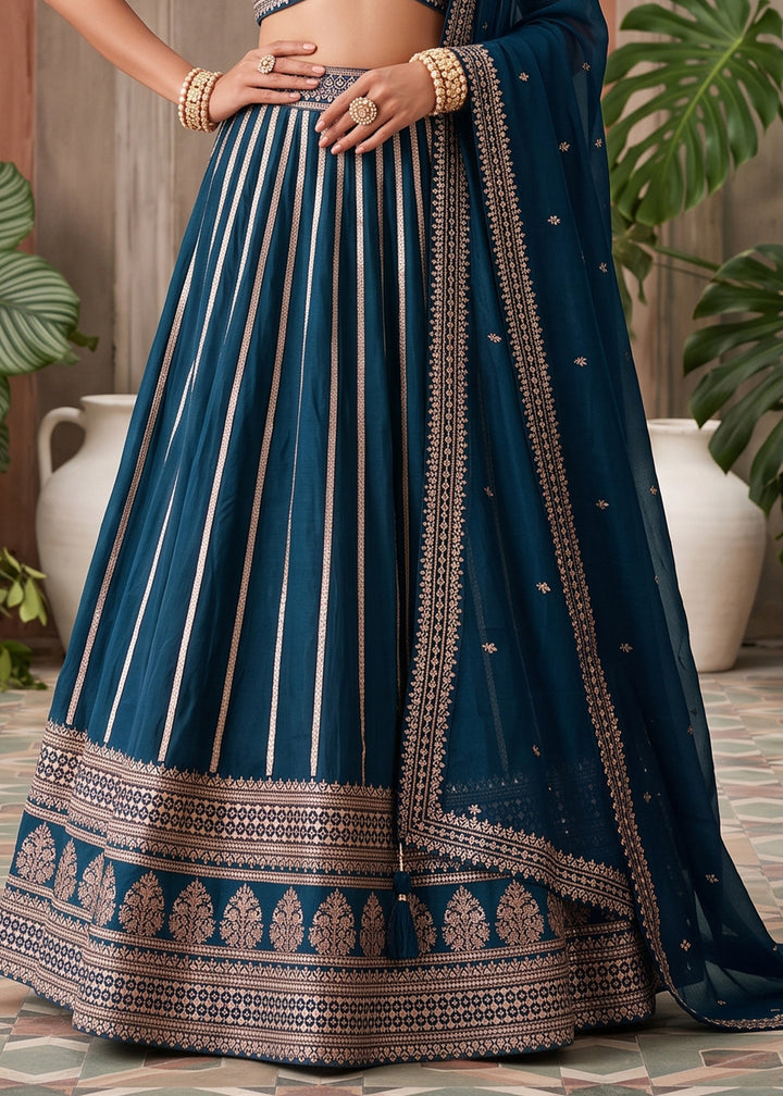Trypan Blue Silk Lehenga Choli with Refined Dual-Sided Embroidery