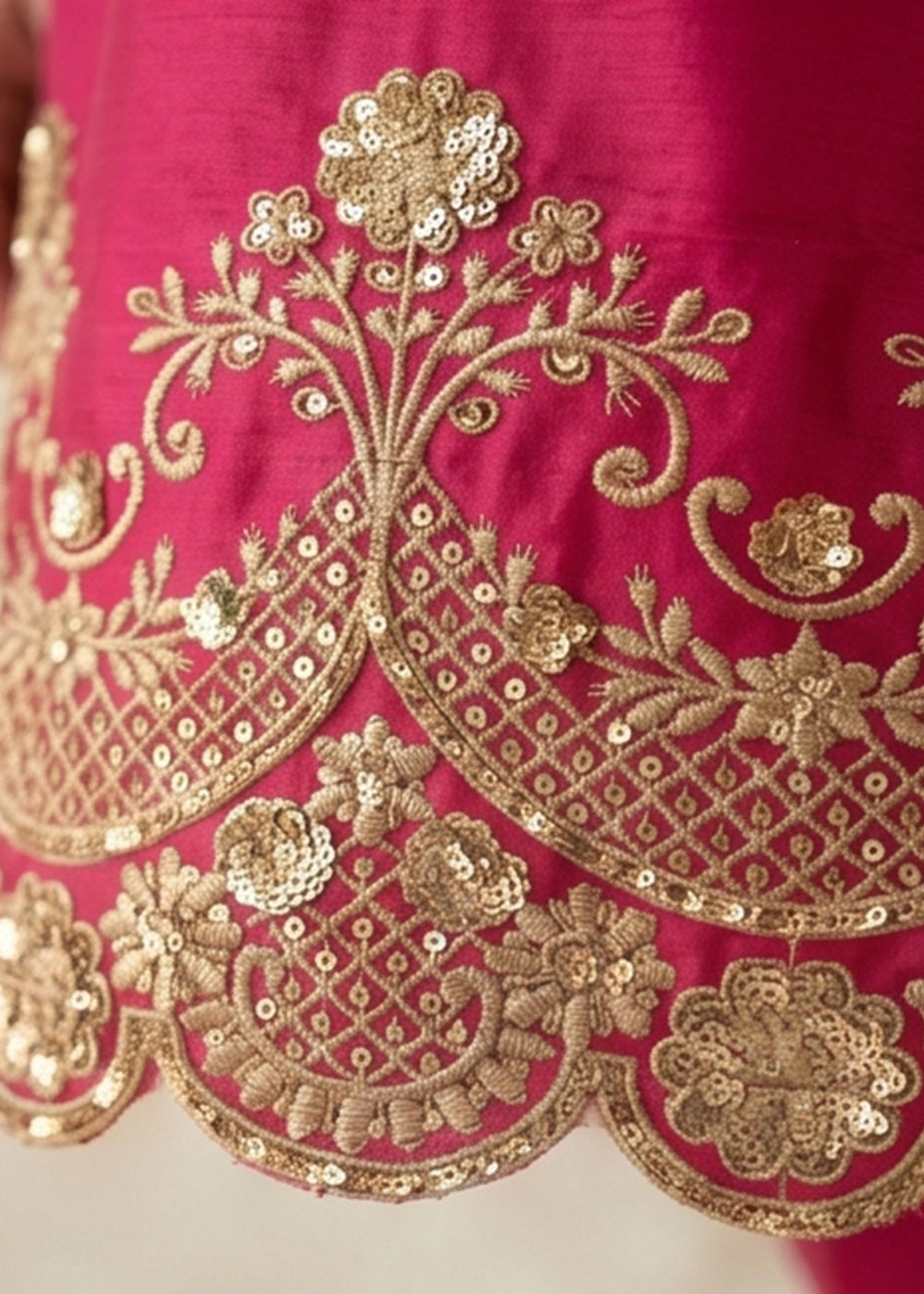 Magenta Pink Silk Palazzo Suit with Luxury Embroidered Detailing