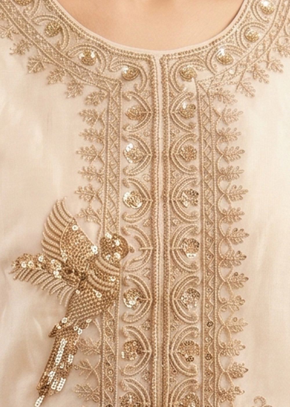 Cream White Silk Palazzo Suit with Luxury Embroidered Detailing