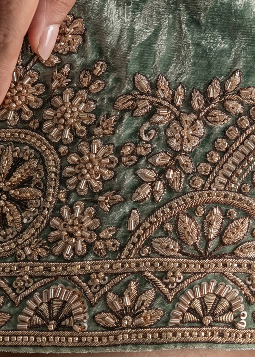 Shades of Green Silk Festive Palazzo Suit with Exquisite Embroidery
