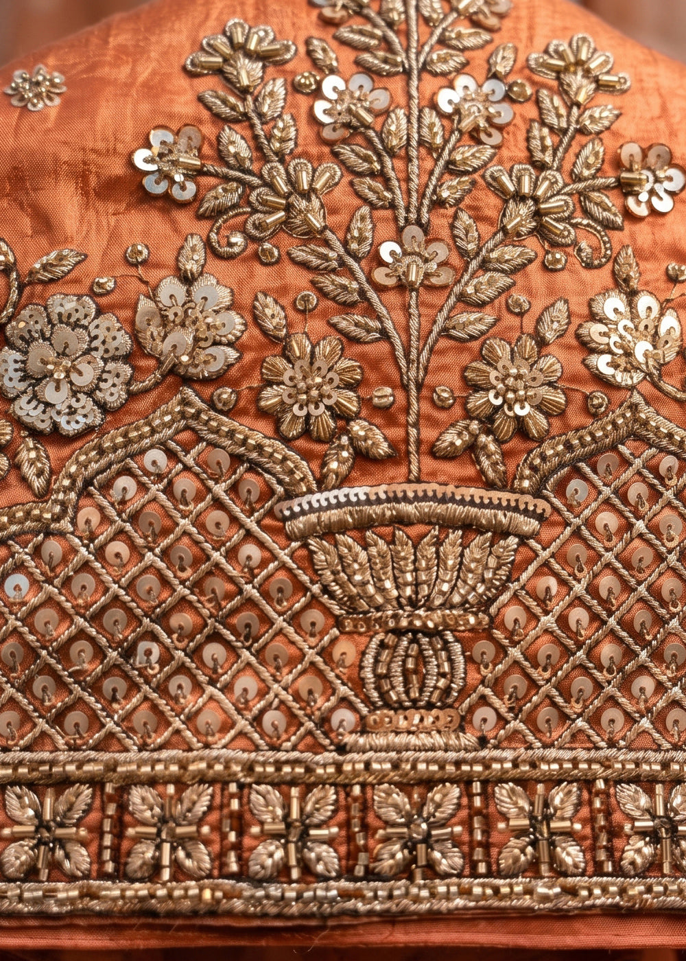 Dark Orange Silk Festive Palazzo Suit with Exquisite Embroidery