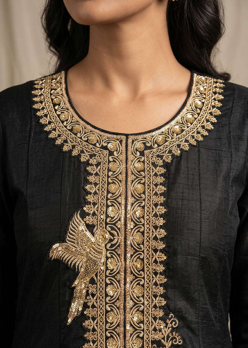 Pebble Black Silk Anarkali Gown with Heritage Embroidery Artistry