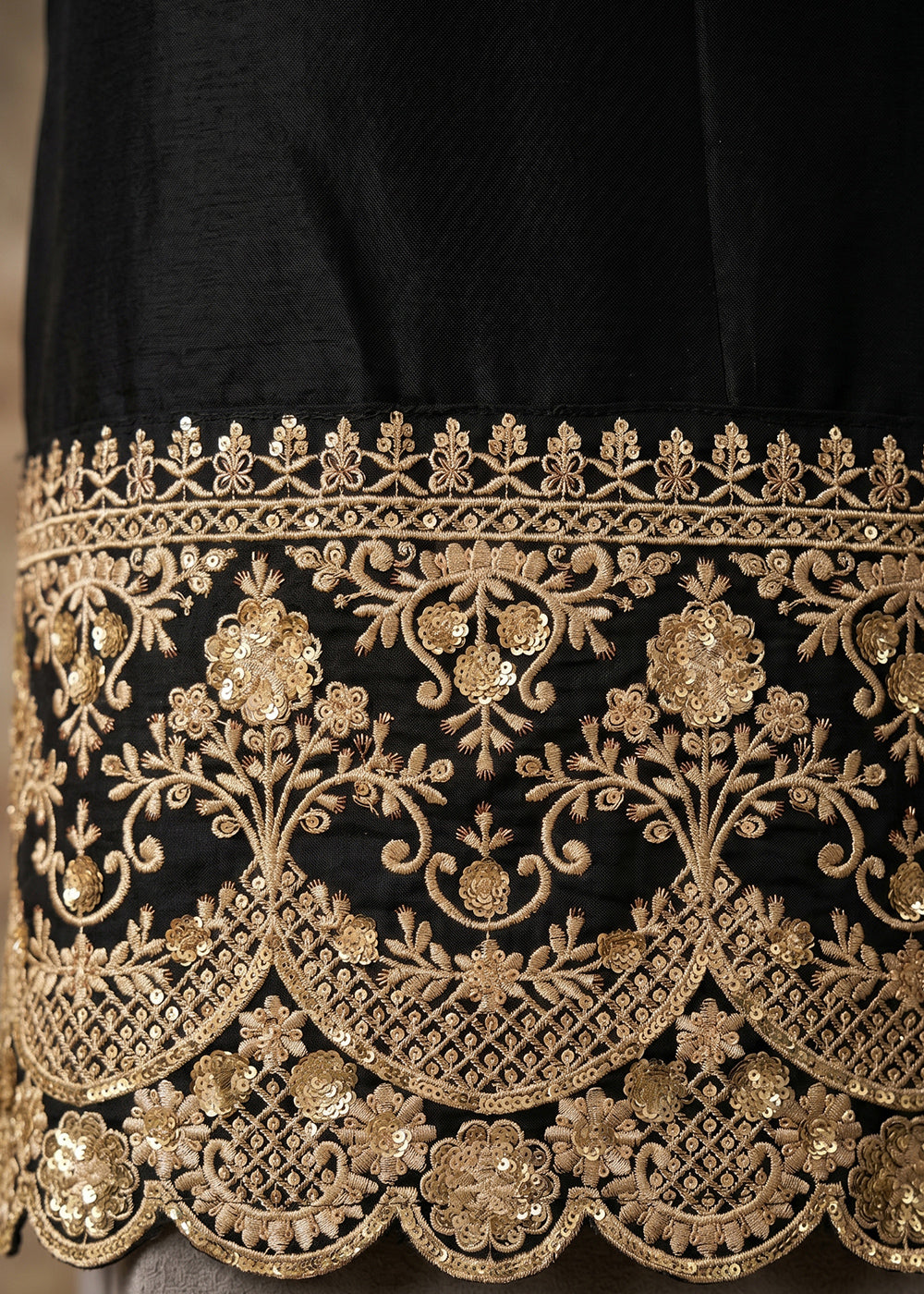 Pebble Black Silk Anarkali Gown with Heritage Embroidery Artistry