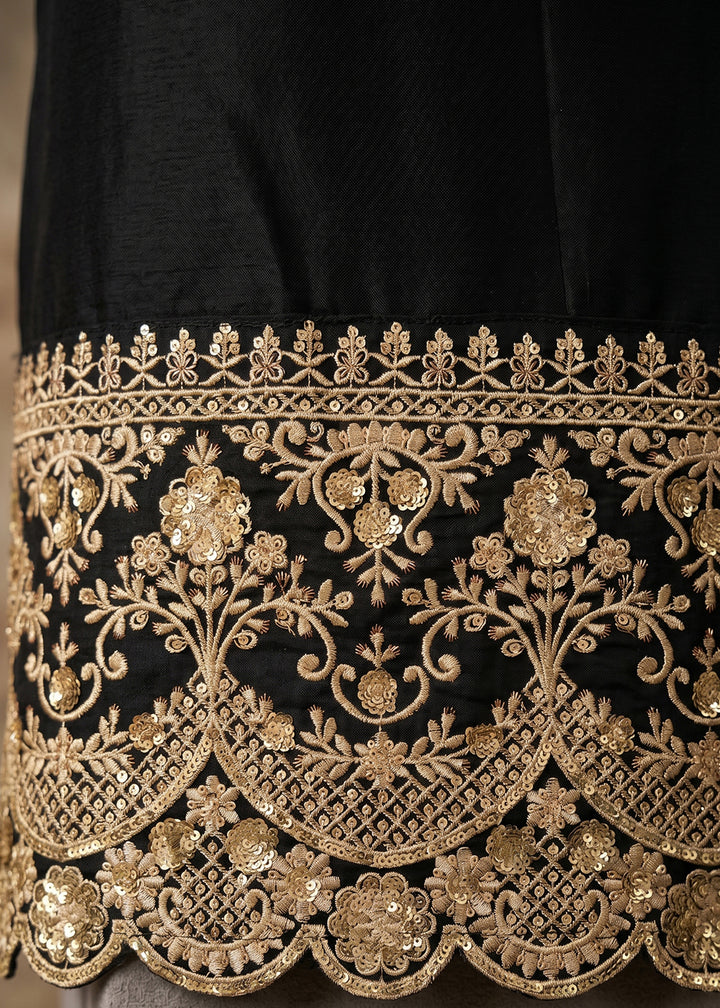 Pebble Black Silk Anarkali Gown with Heritage Embroidery Artistry