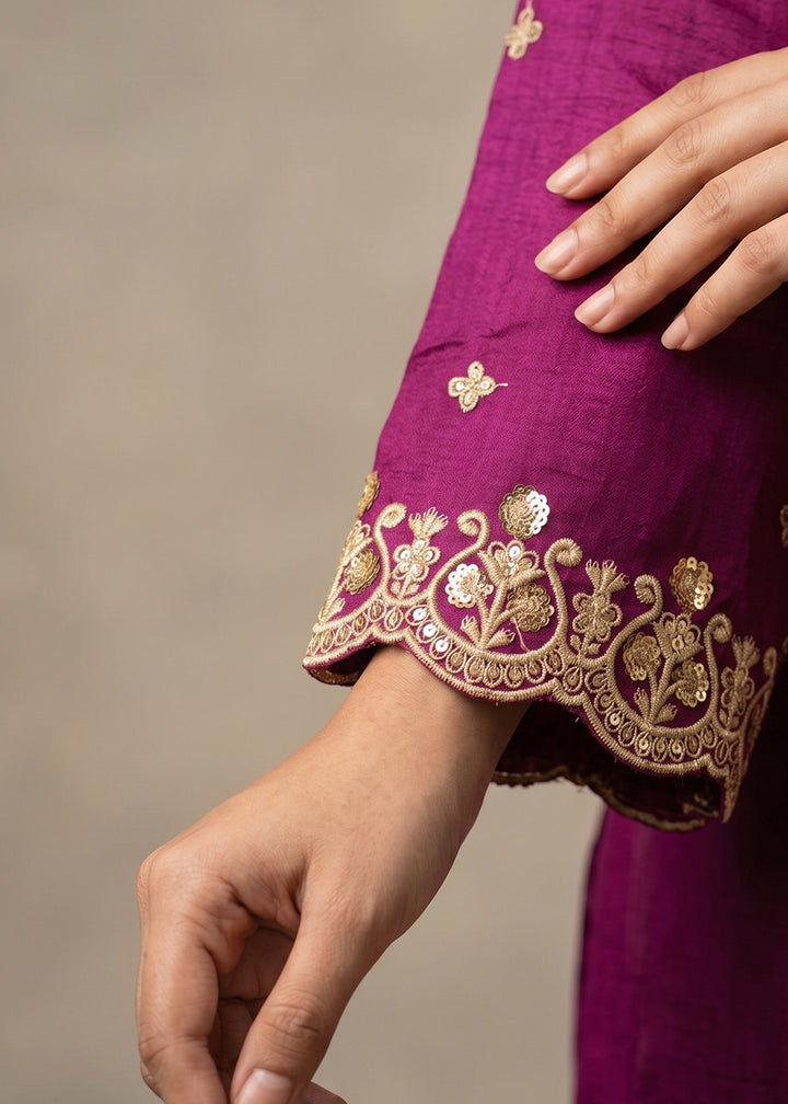 Tyrian Purple Silk Anarkali Gown with Heritage Embroidery Artistry