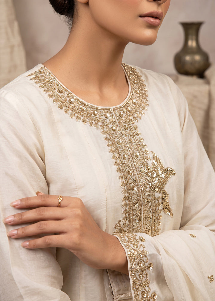 Cream White Silk Anarkali Suit with Exquisite Embroidery