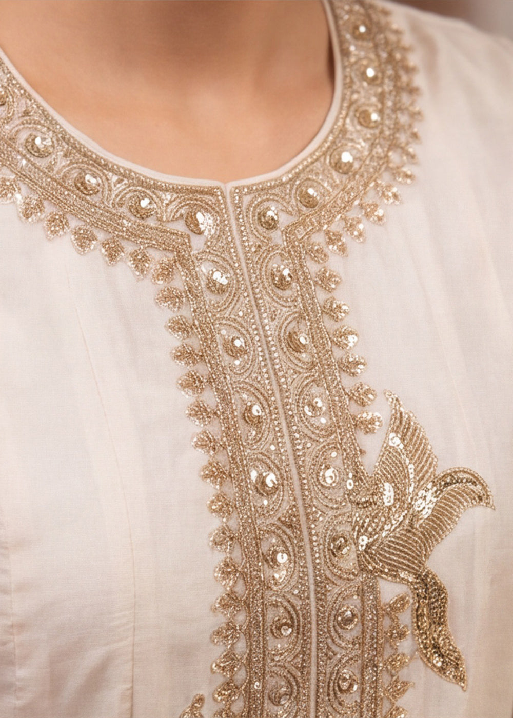 Cream White Silk Anarkali Suit with Exquisite Embroidery