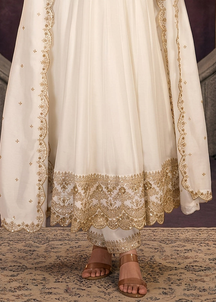 Cream White Silk Anarkali Suit with Exquisite Embroidery