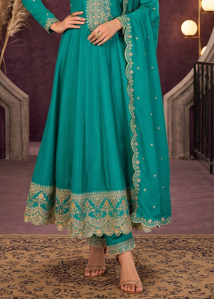 Cerulean Blue Silk Anarkali Suit with Exquisite Embroidery