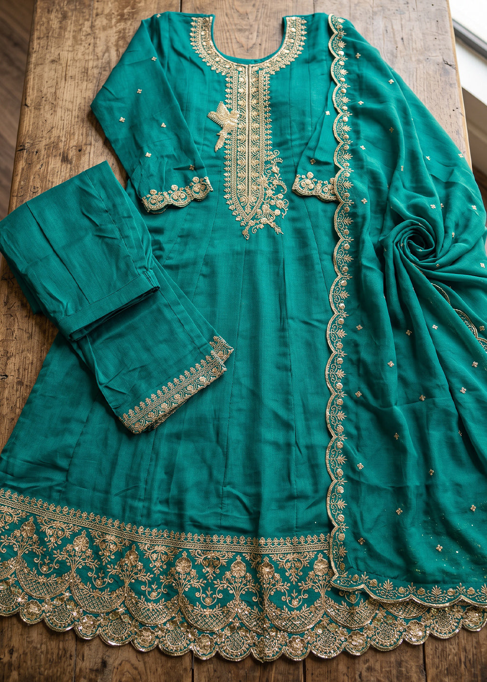 Cerulean Blue Silk Anarkali Suit with Exquisite Embroidery