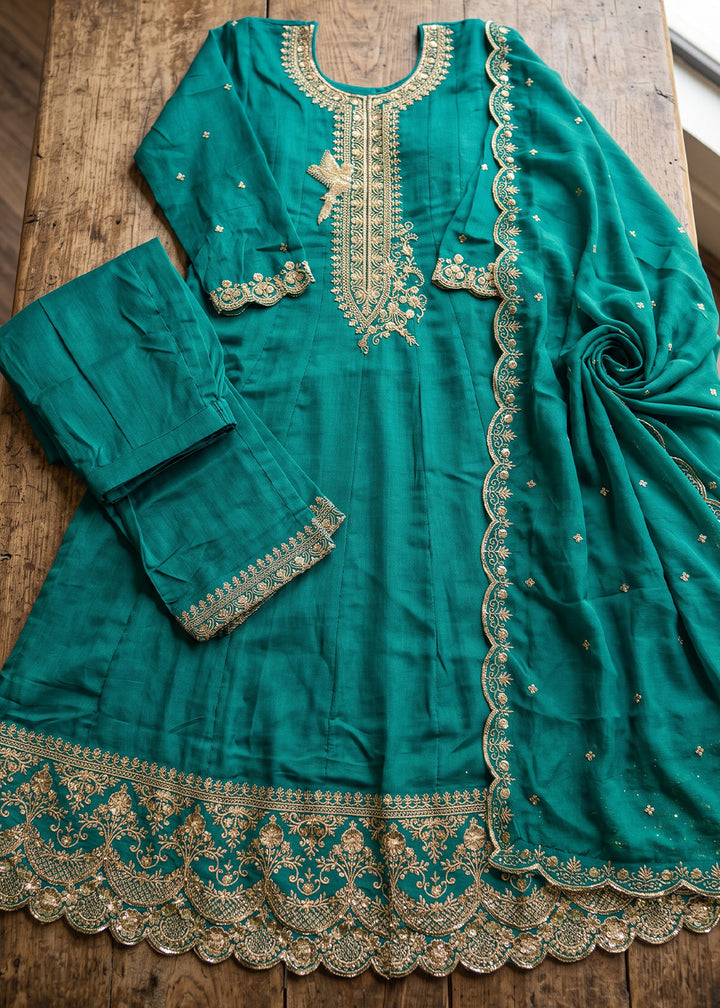Cerulean Blue Silk Anarkali Suit with Exquisite Embroidery
