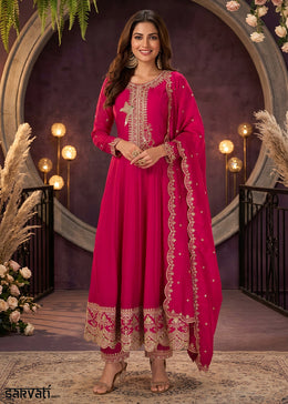 Hot Pink Silk Anarkali Suit with Exquisite Embroidery