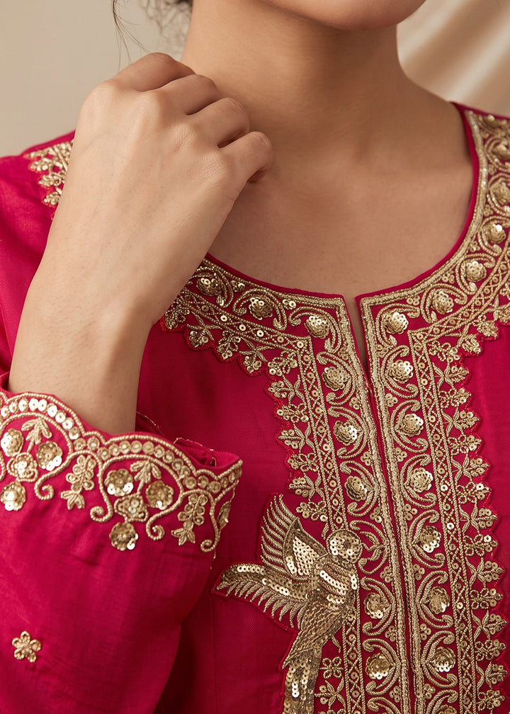 Hot Pink Silk Anarkali Suit with Exquisite Embroidery