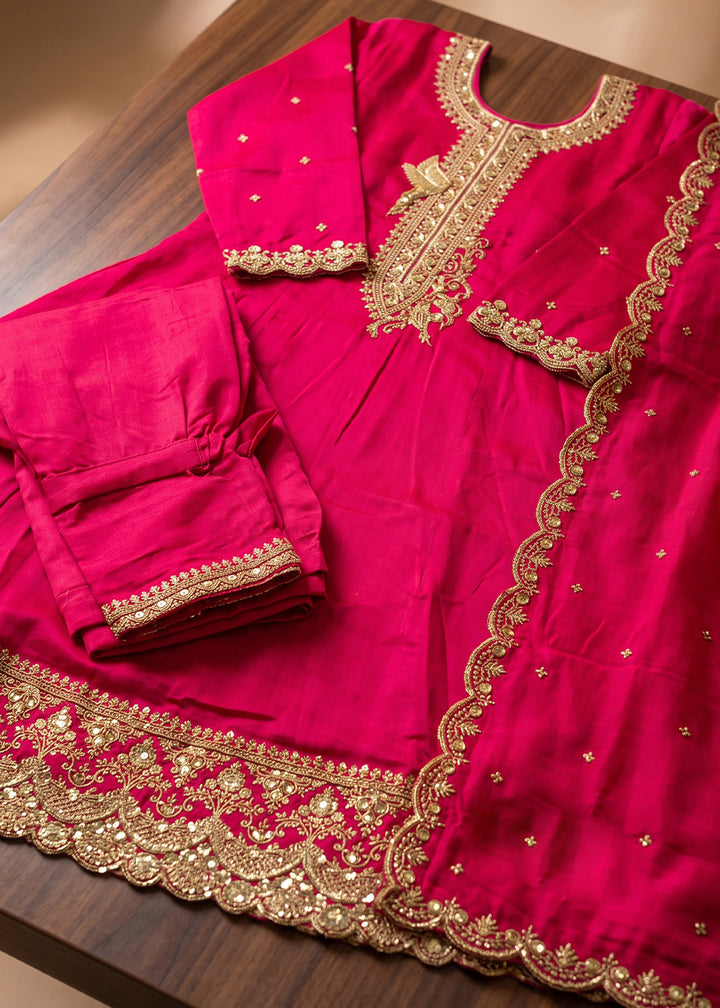 Hot Pink Silk Anarkali Suit with Exquisite Embroidery