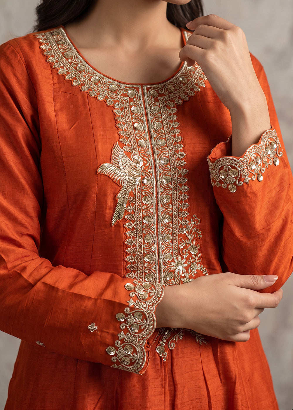 Sherbet Orange Silk Anarkali Suit with Exquisite Embroidery