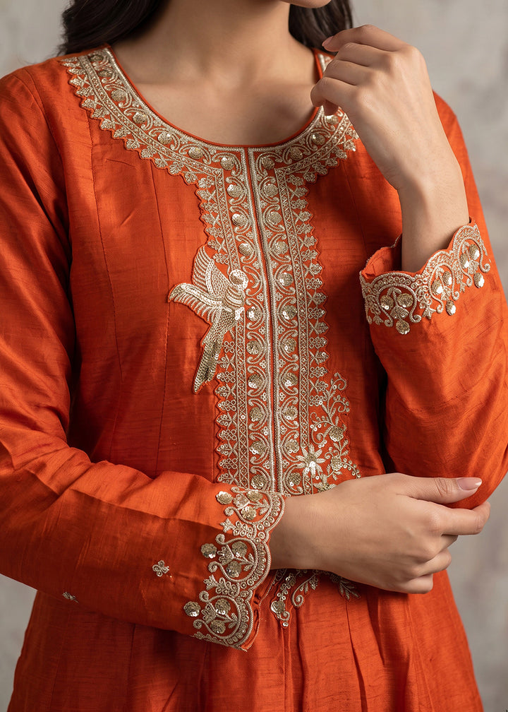 Sherbet Orange Silk Anarkali Suit with Exquisite Embroidery