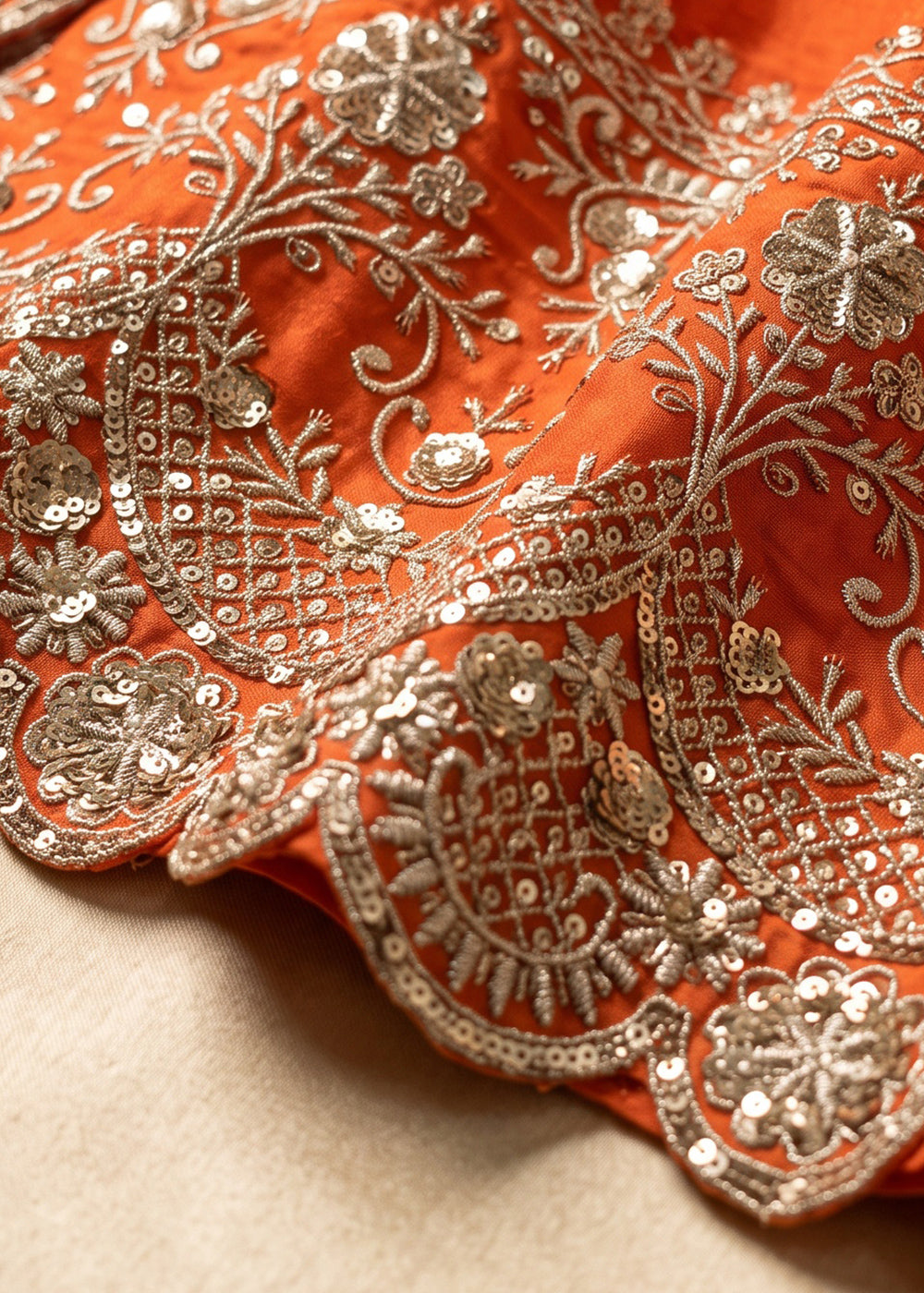Sherbet Orange Silk Anarkali Suit with Exquisite Embroidery
