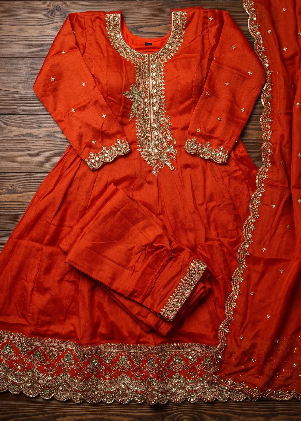 Sherbet Orange Silk Anarkali Suit with Exquisite Embroidery