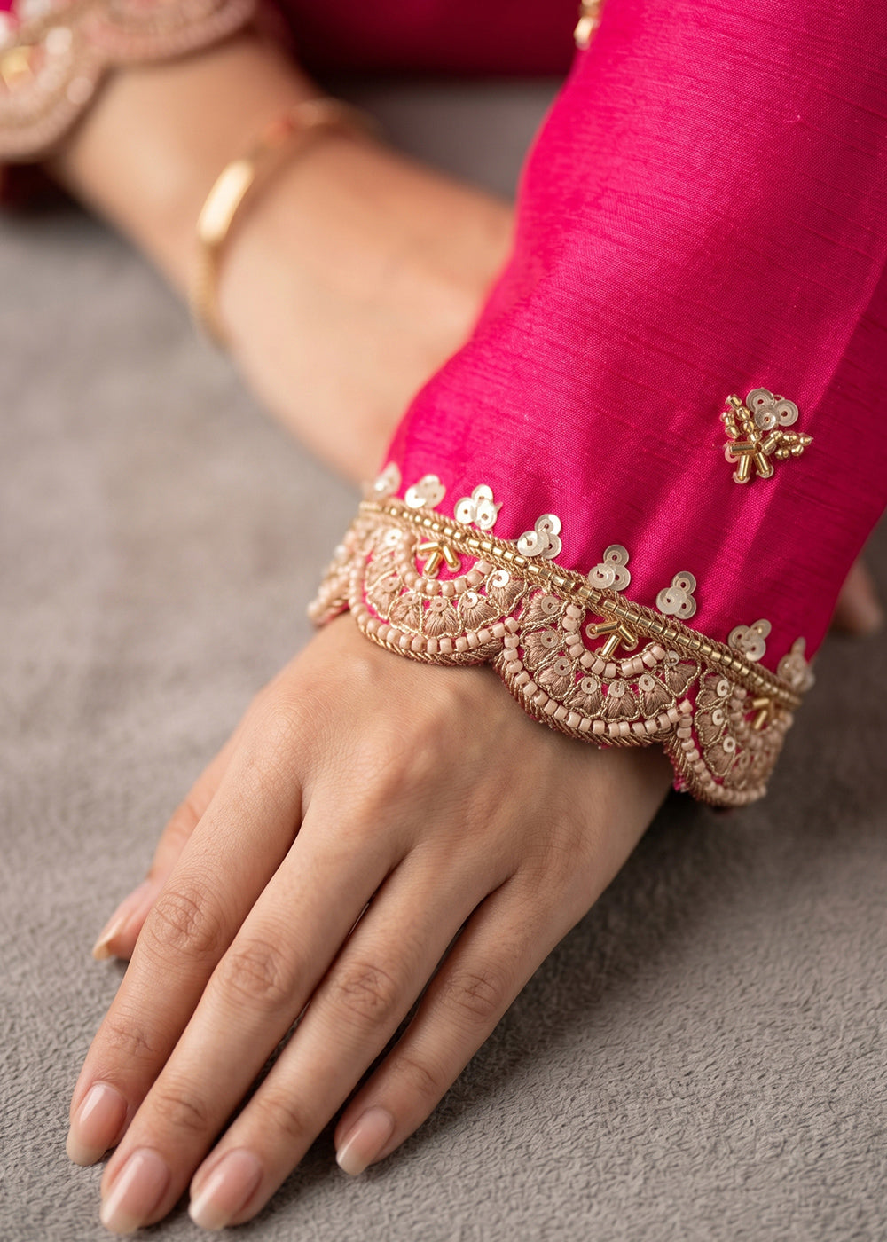 Magenta Pink Chinon Silk Sharara Suit with Ornate Embroidery Detailing