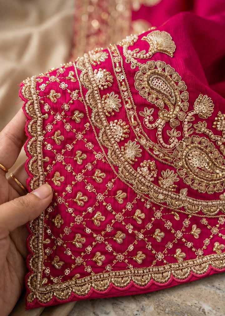 Magenta Pink Chinon Silk Sharara Suit with Ornate Embroidery Detailing