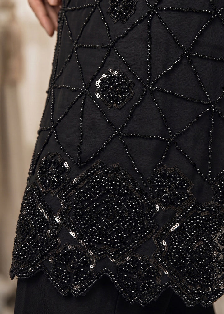 Midnight Black Chinon Silk Sharara Suit with Delicate Hand-Beaded Embroidery