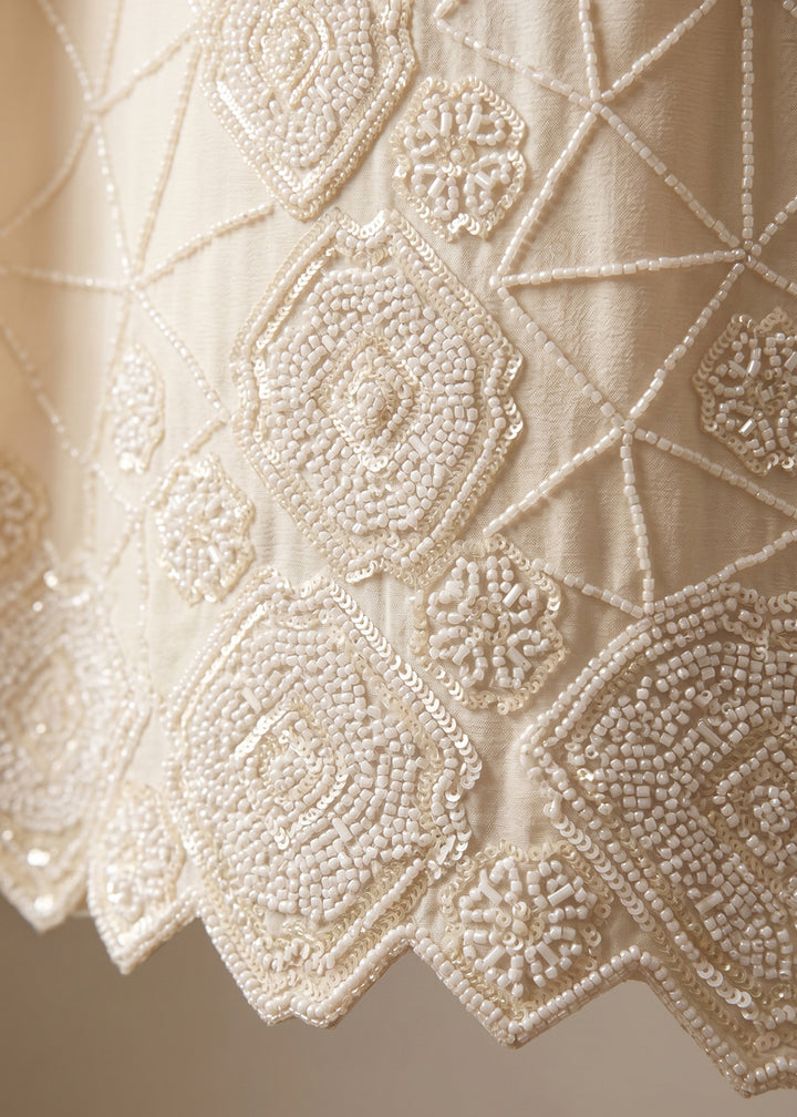 Cream White Chinon Silk Sharara Suit with Delicate Hand-Beaded Embroidery