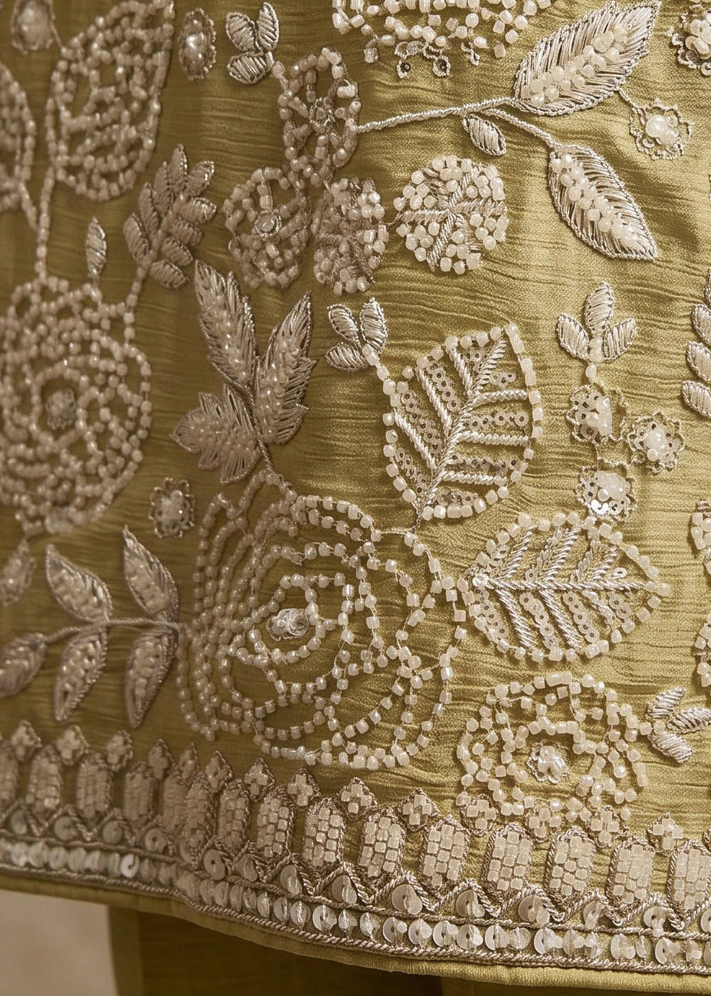 Light Green Chinon Silk Sharara Suit with Delicate Hand-Beaded Embroidery