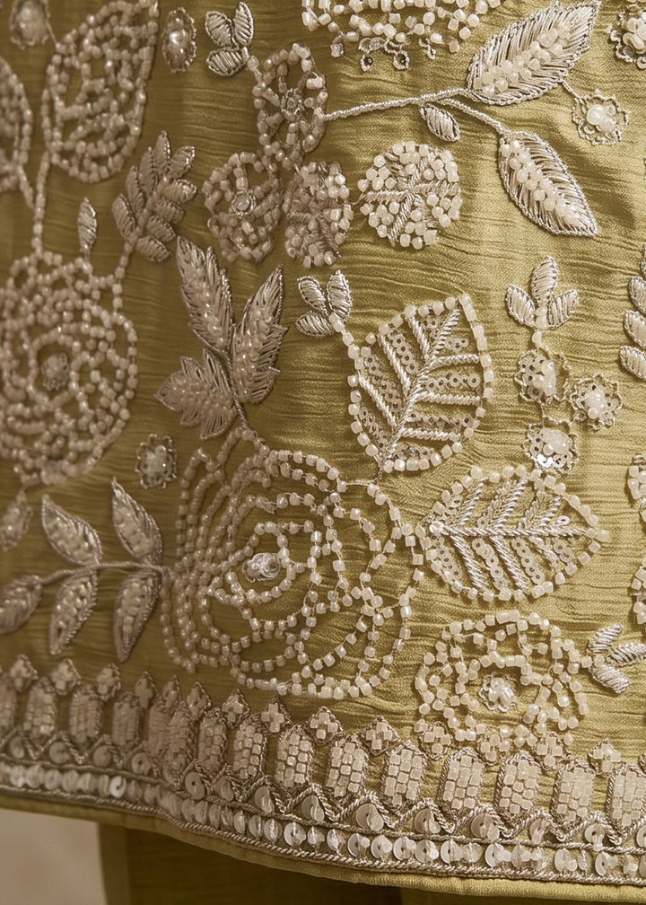 Light Green Chinon Silk Sharara Suit with Delicate Hand-Beaded Embroidery