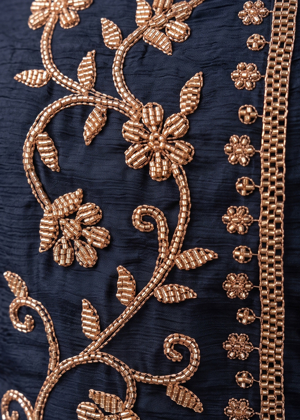 Denim Blue Chinon Silk Palazzo Suit with Luxury Bead Embellishments