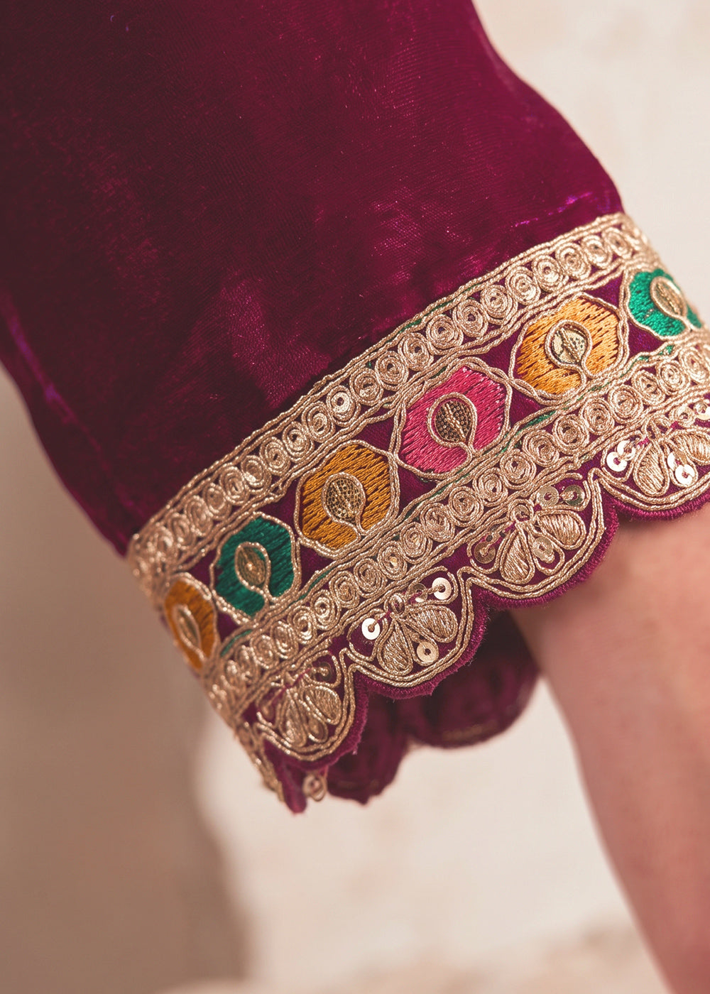 Lollipop Purple Chinon Silk Sharara Suit with Ornamental Embroidery