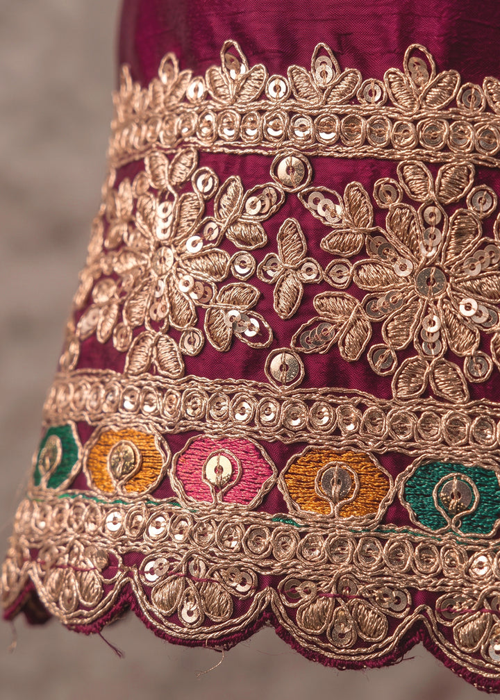 Lollipop Purple Chinon Silk Sharara Suit with Ornamental Embroidery
