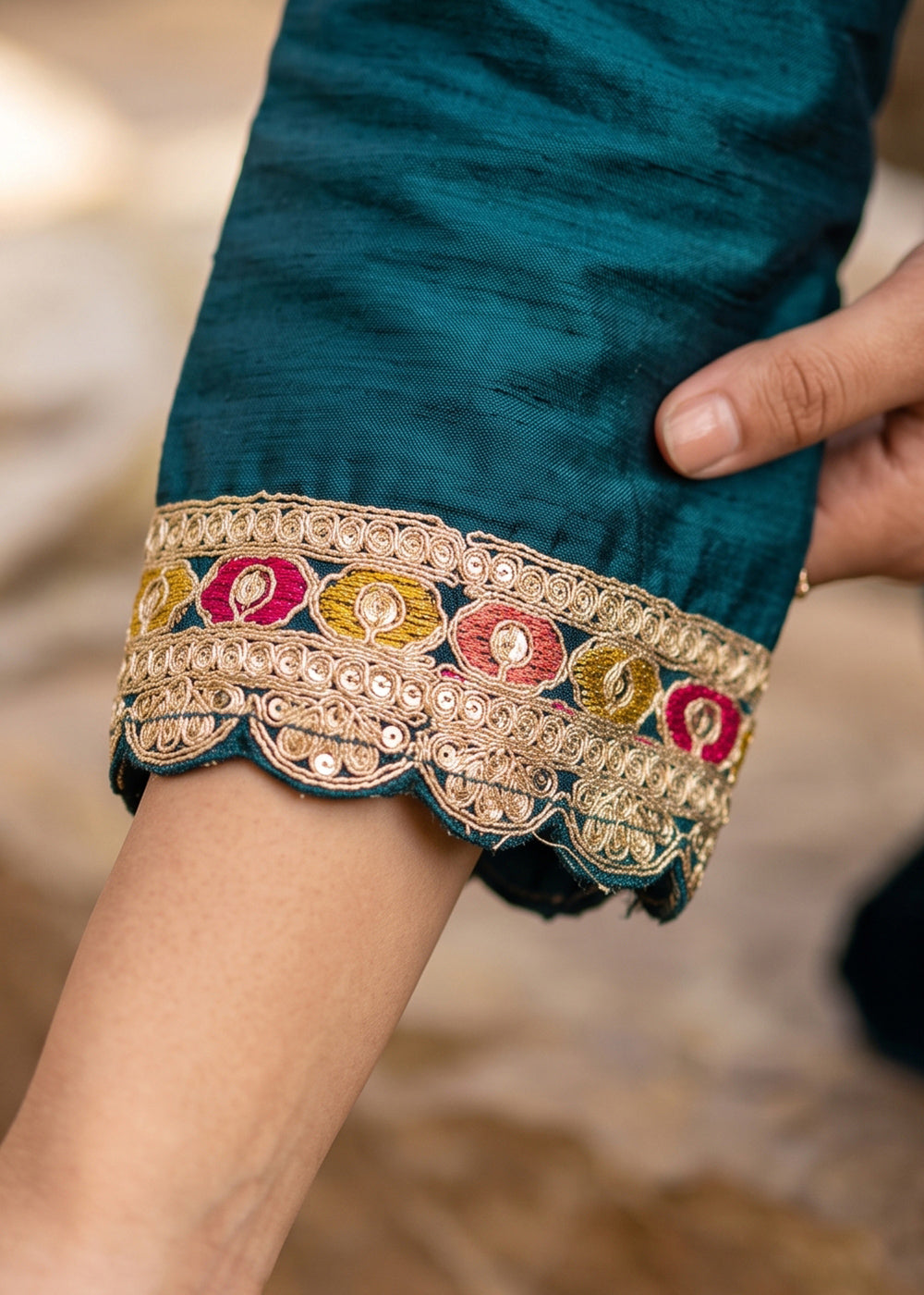 Yale Blue Chinon Silk Sharara Suit with Ornamental Embroidery