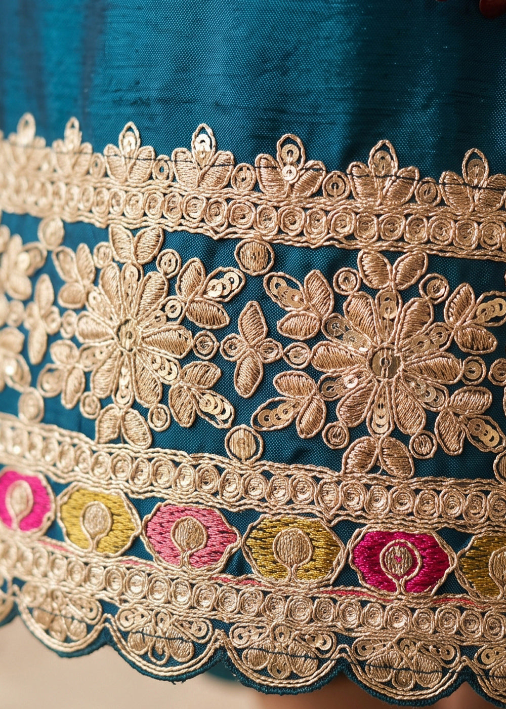 Yale Blue Chinon Silk Sharara Suit with Ornamental Embroidery