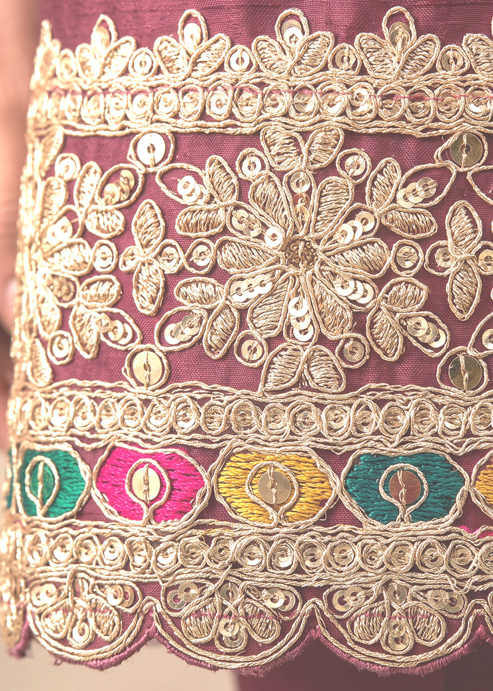 Lilac Purple Chinon Silk Sharara Suit with Ornamental Embroidery