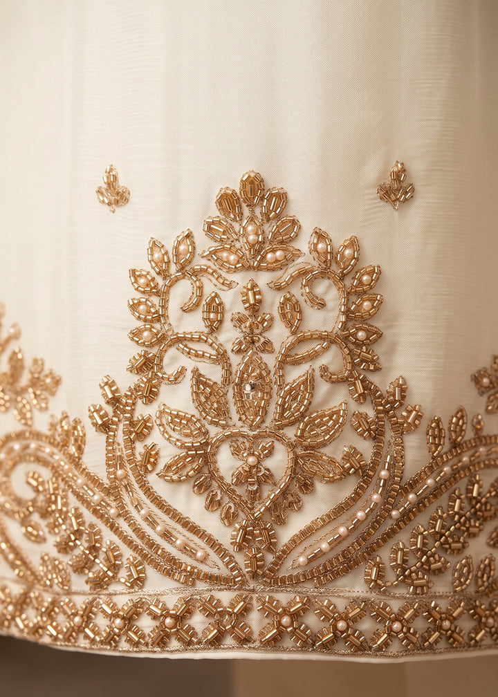 Off White Ivory Chinon Silk Palazzo Suit Set with Zardozi Paisley Embroidery