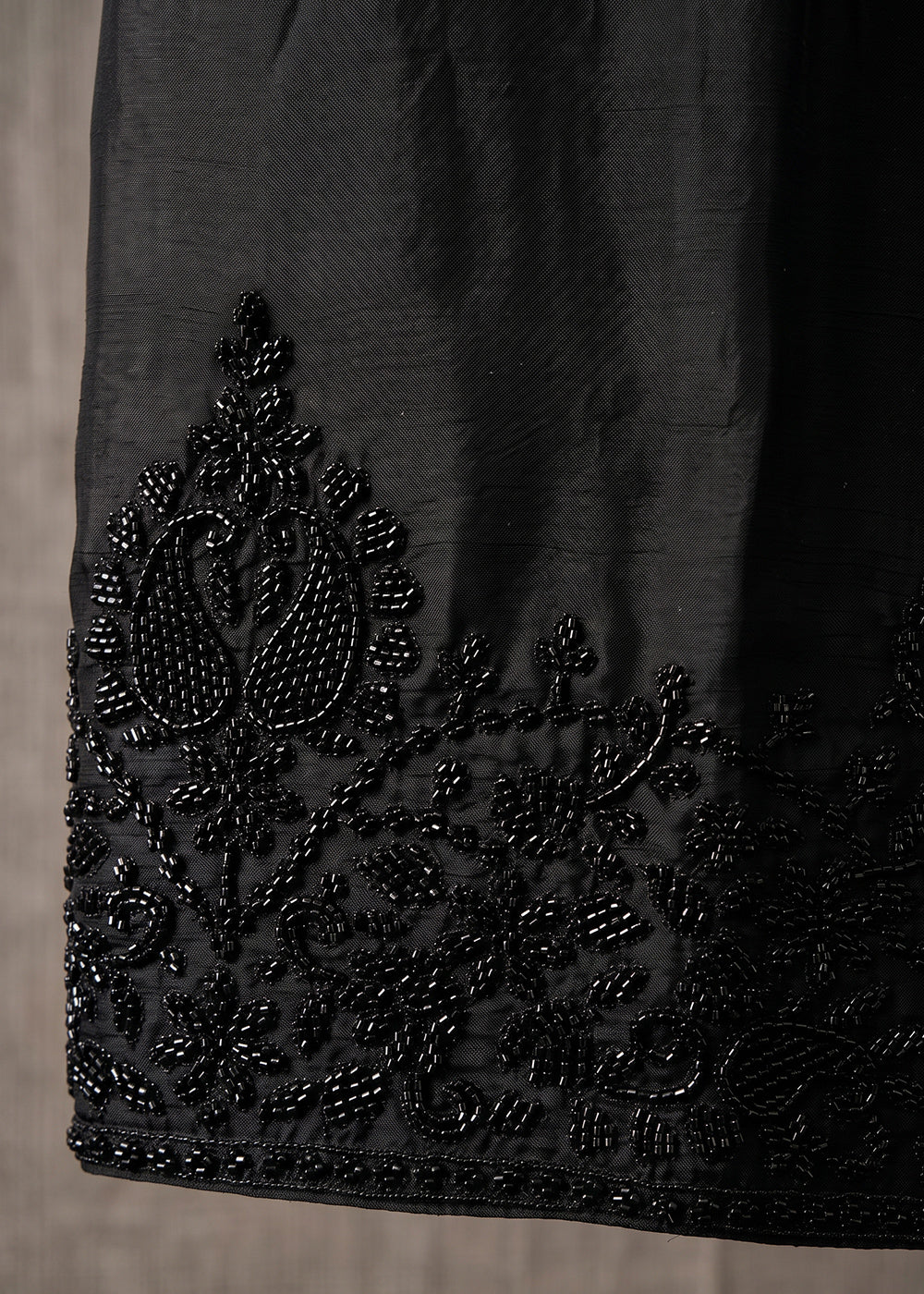 Onyx Black Chinon Silk Palazzo Suit with Floral Bead Embellishments