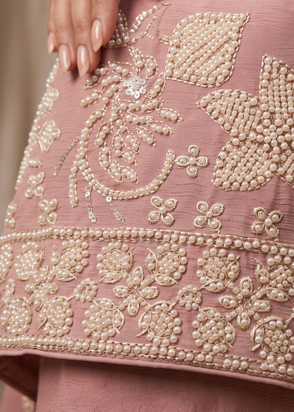 Light Purple Chinon Silk Sharara Suit with Floral Bead Embellishments