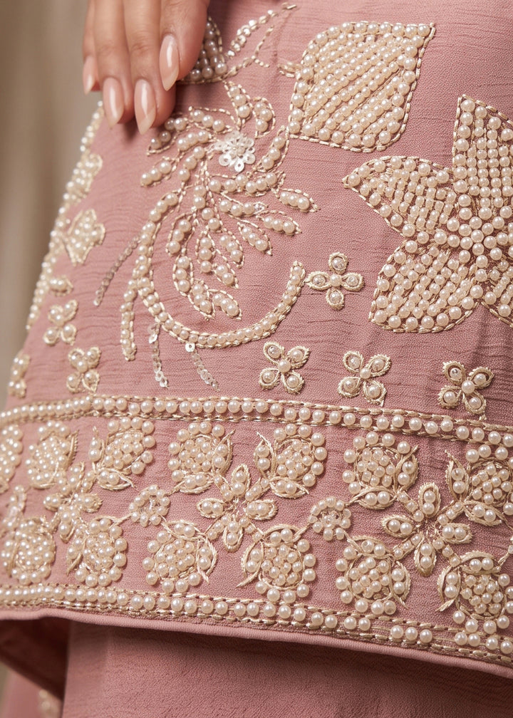 Light Purple Chinon Silk Sharara Suit with Floral Bead Embellishments