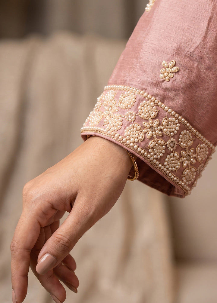 Light Purple Chinon Silk Sharara Suit with Floral Bead Embellishments