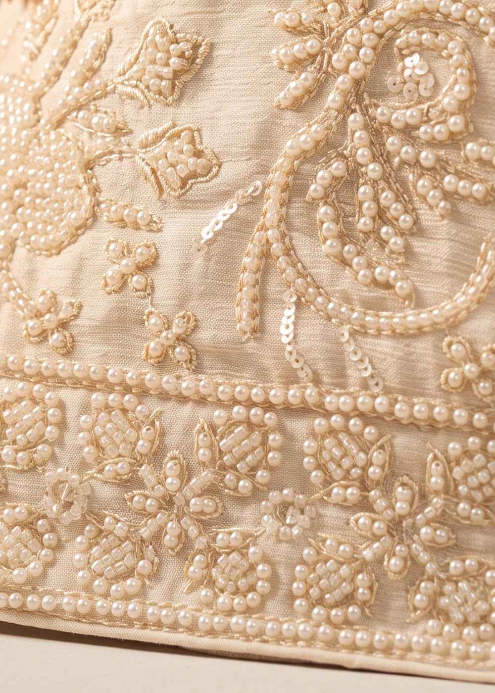Parchment White Chinon Silk Sharara Suit with Floral Bead Embellishments