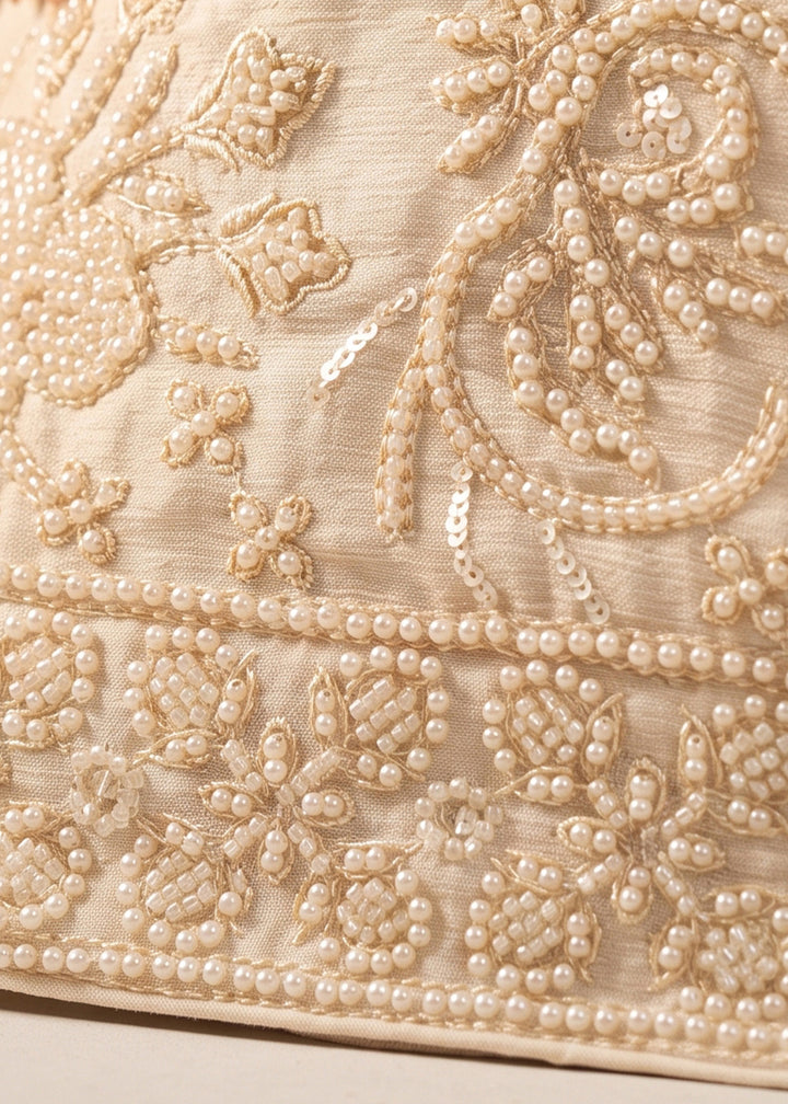 Parchment White Chinon Silk Sharara Suit with Floral Bead Embellishments