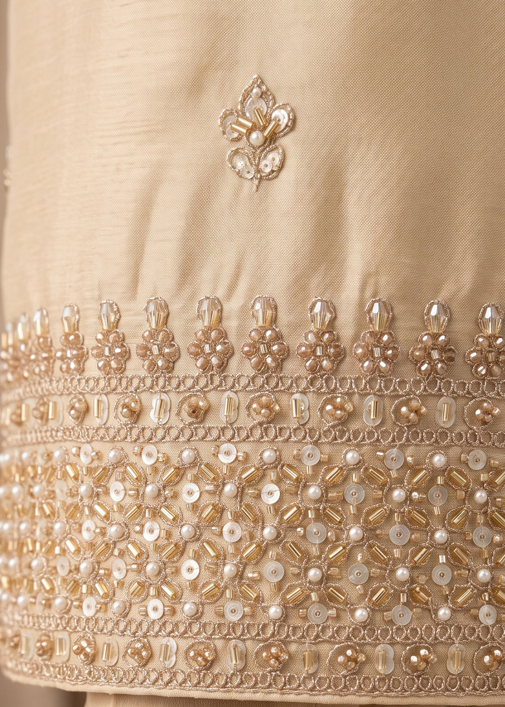 Light Brown Chinon Silk Palazzo Suit with Hand-Beaded Elegance