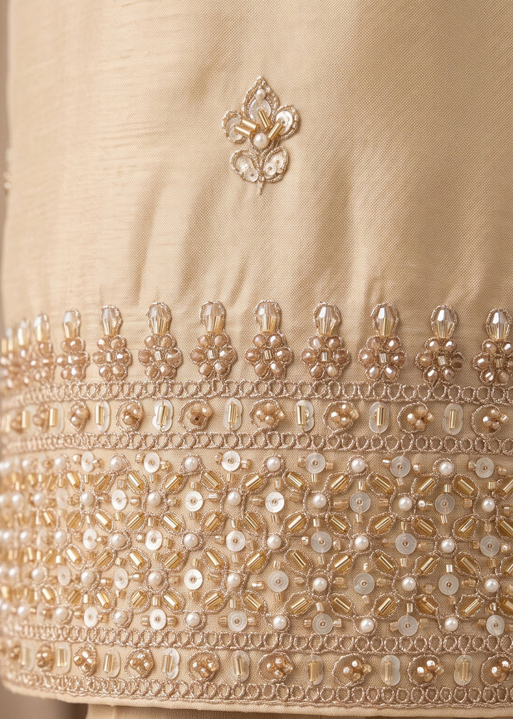 Light Brown Chinon Silk Palazzo Suit with Hand-Beaded Elegance