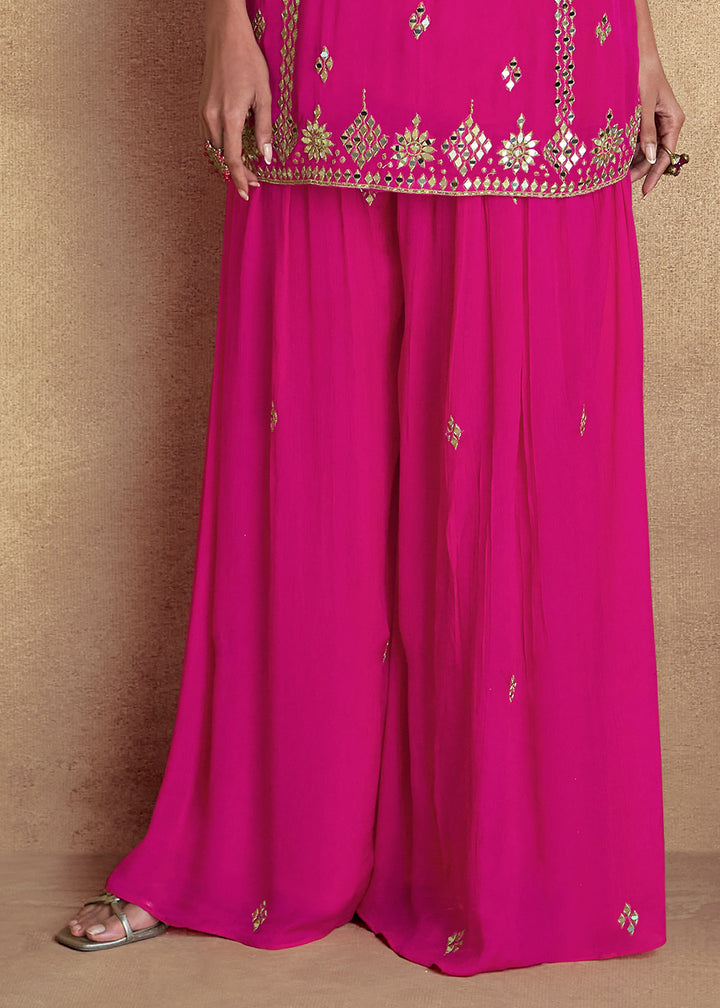 Hot Pink Designer Palazzo Suit with Intricate Embroidery