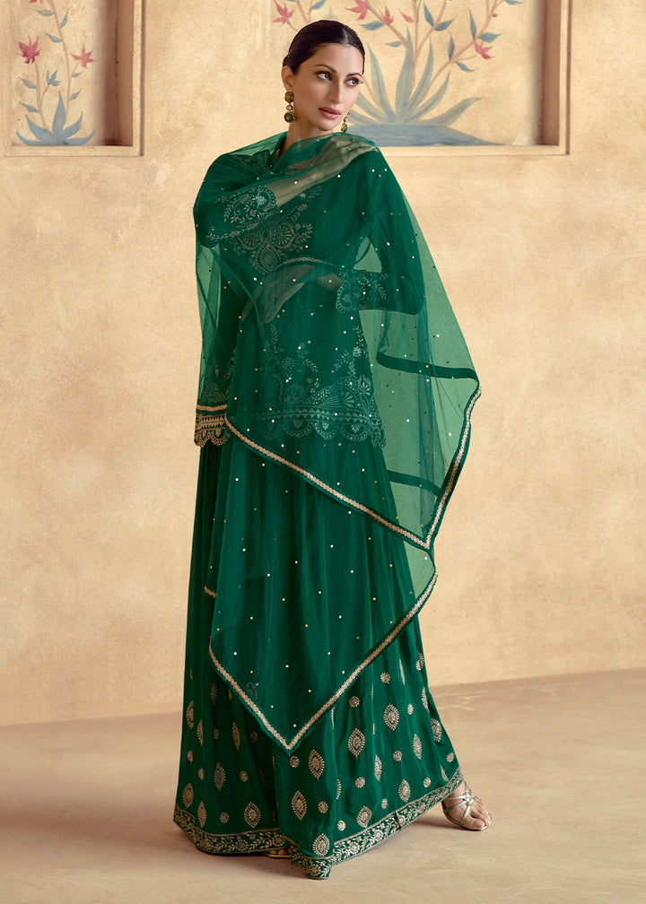 Phthalo Green Designer Palazzo Suit with Intricate Embroidery