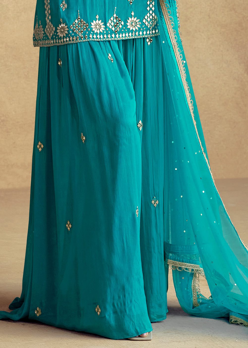 Cerulean Blue Designer Palazzo Suit with Intricate Embroidery