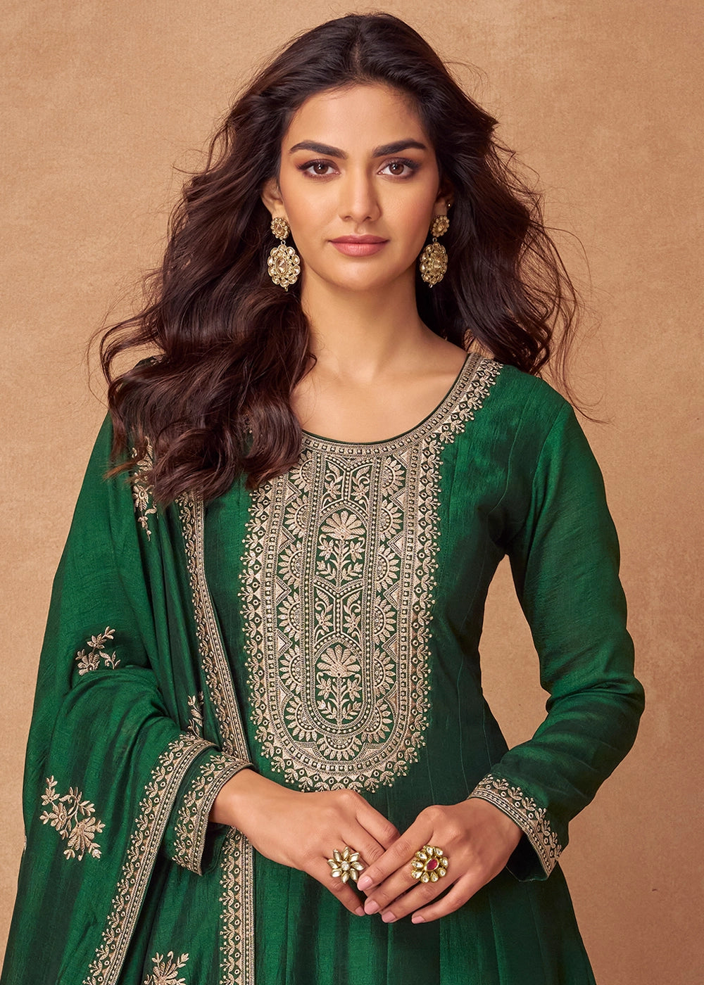 Phthalo Green Silk Anarkali Gown with Handcrafted Embroidery