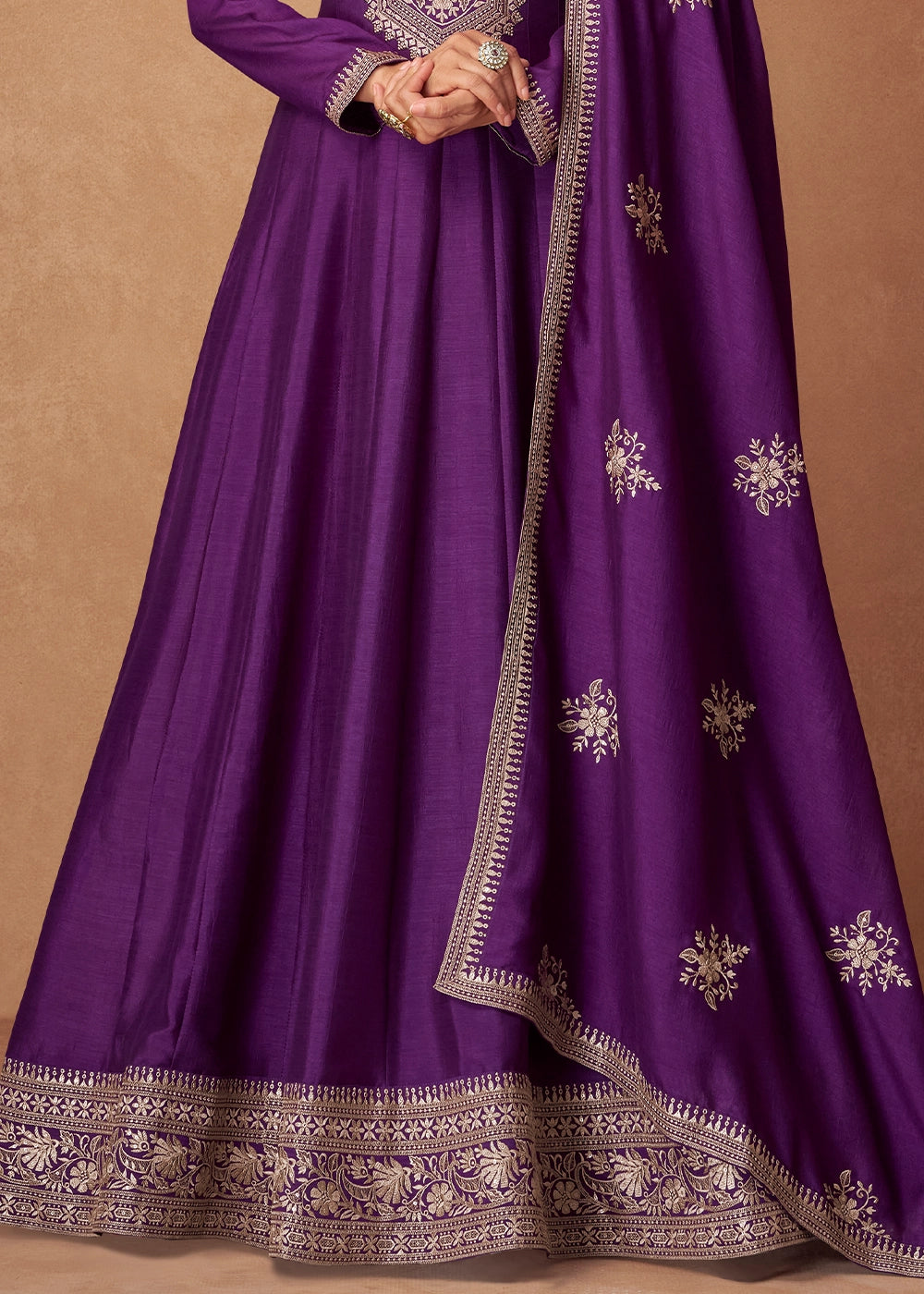 Tacao Purple Silk Anarkali Gown with Handcrafted Embroidery