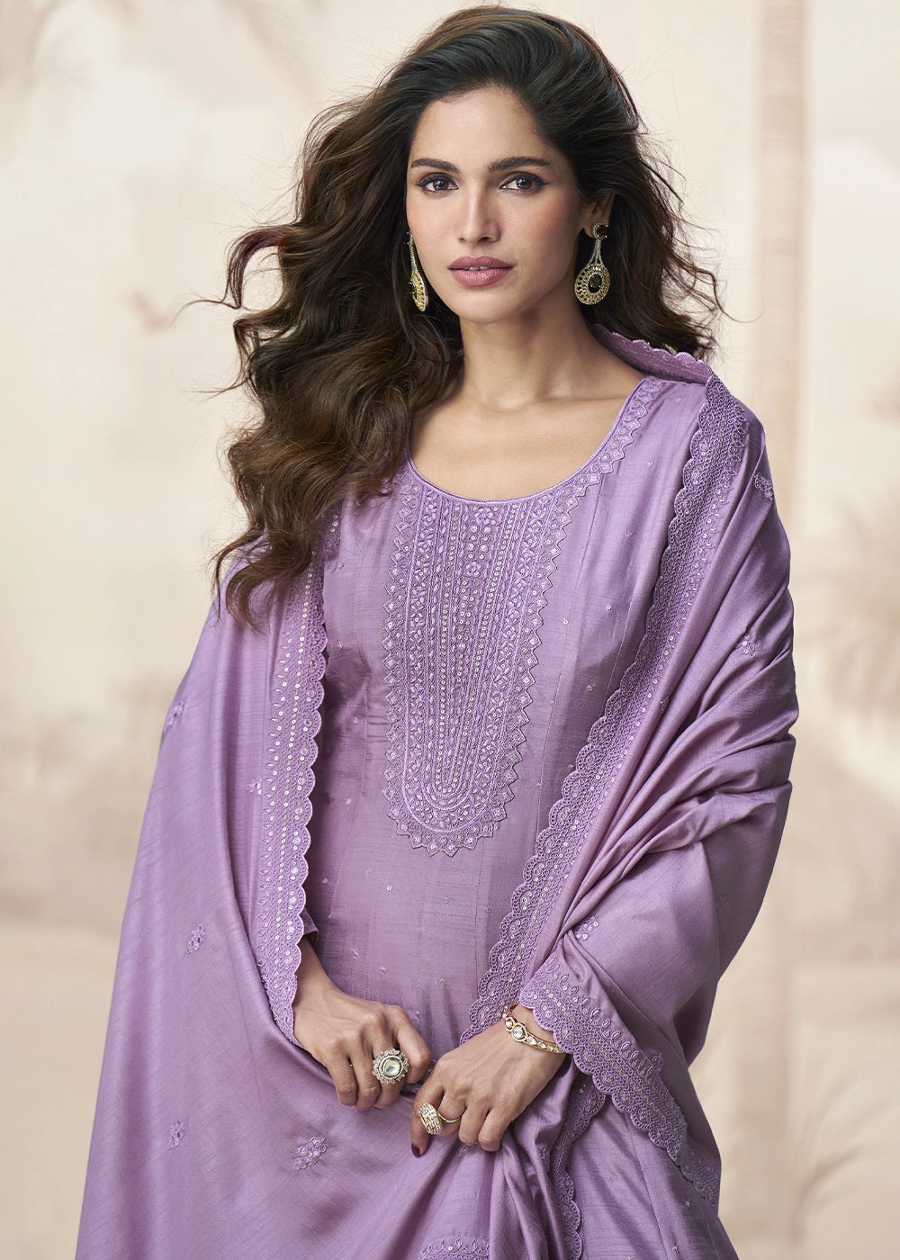Iris Purple Embroidered Silk Anarkali Gown for Festive Occasions