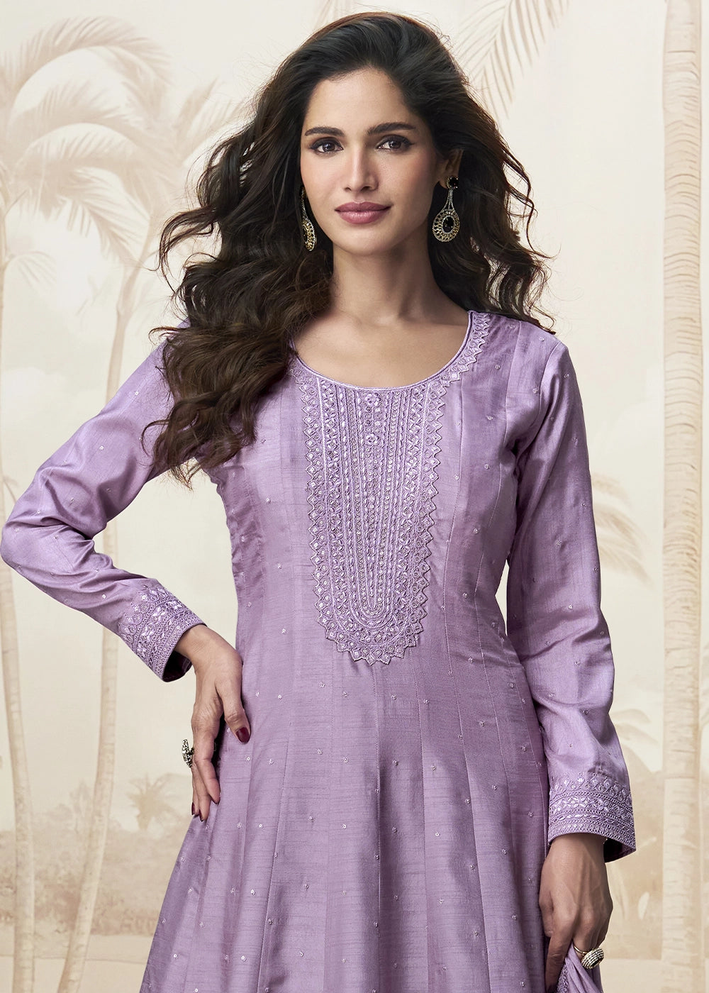 Iris Purple Embroidered Silk Anarkali Gown for Festive Occasions